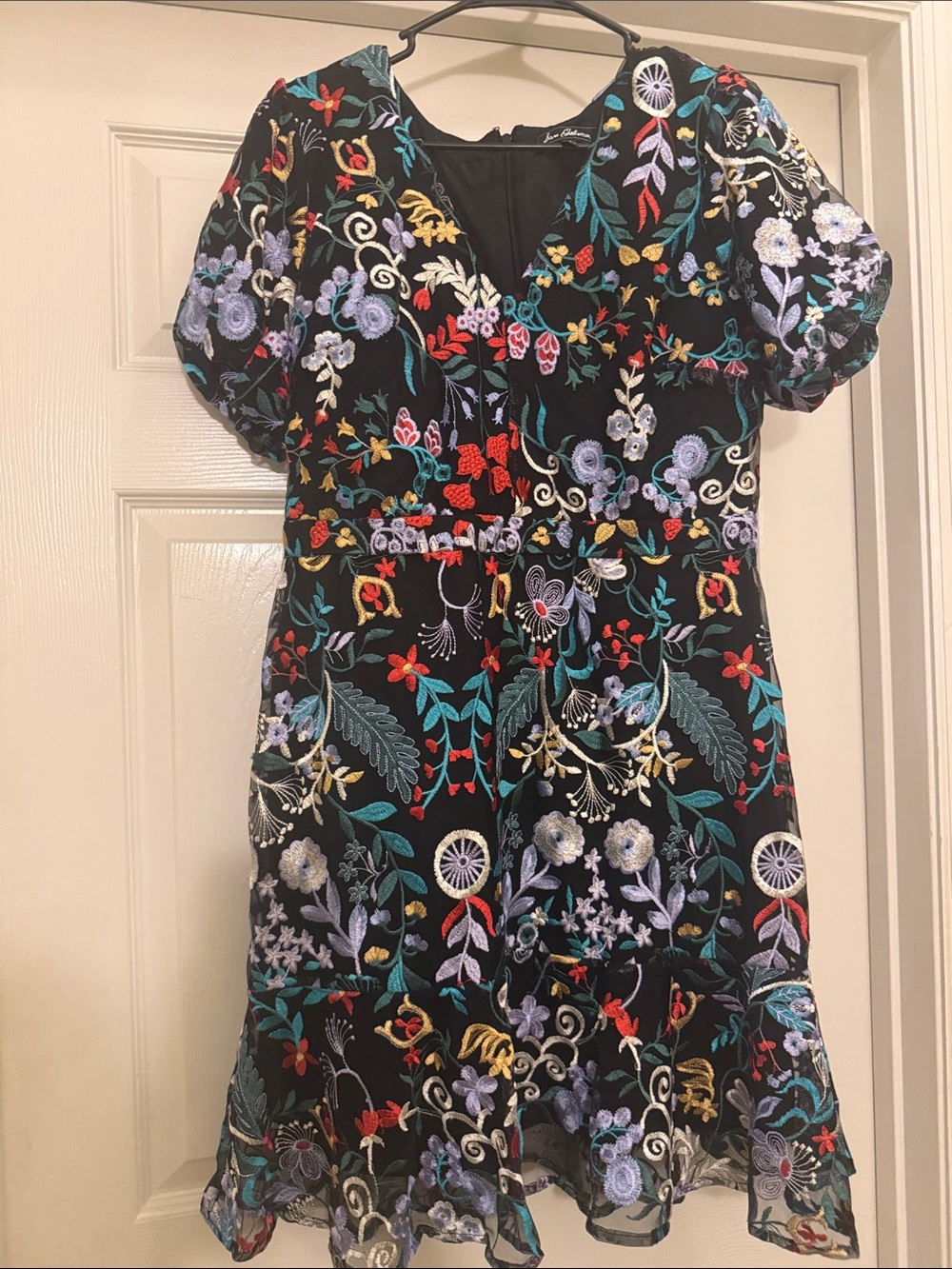 Sam Edelman Black Embroidered Floral Midi Dress